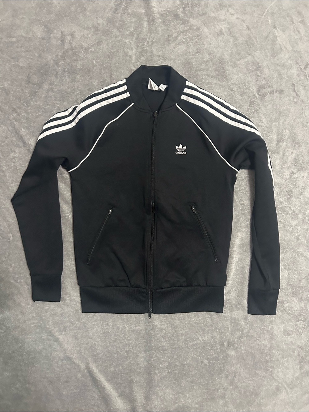 adidas Black Track Jacket with White Stripe Trim
